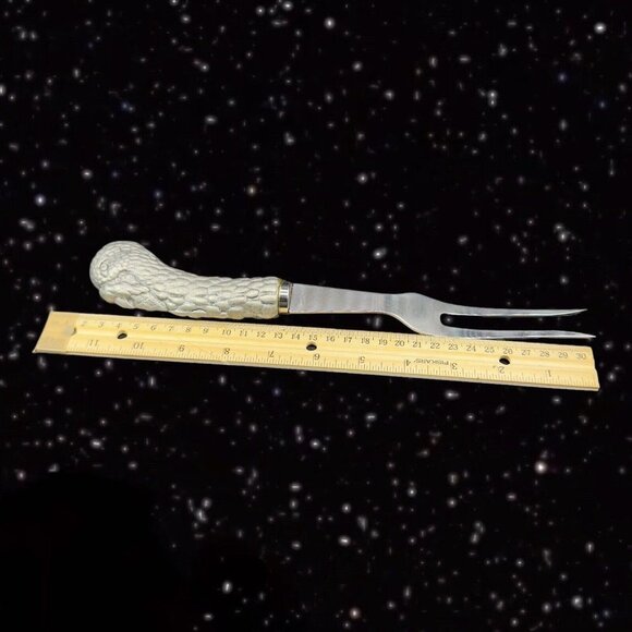 1980s Stainless Metal Handle Knife And Meat Fork Set 2 Vintage Bird 11”L 13”Long - Picture 12 of 16